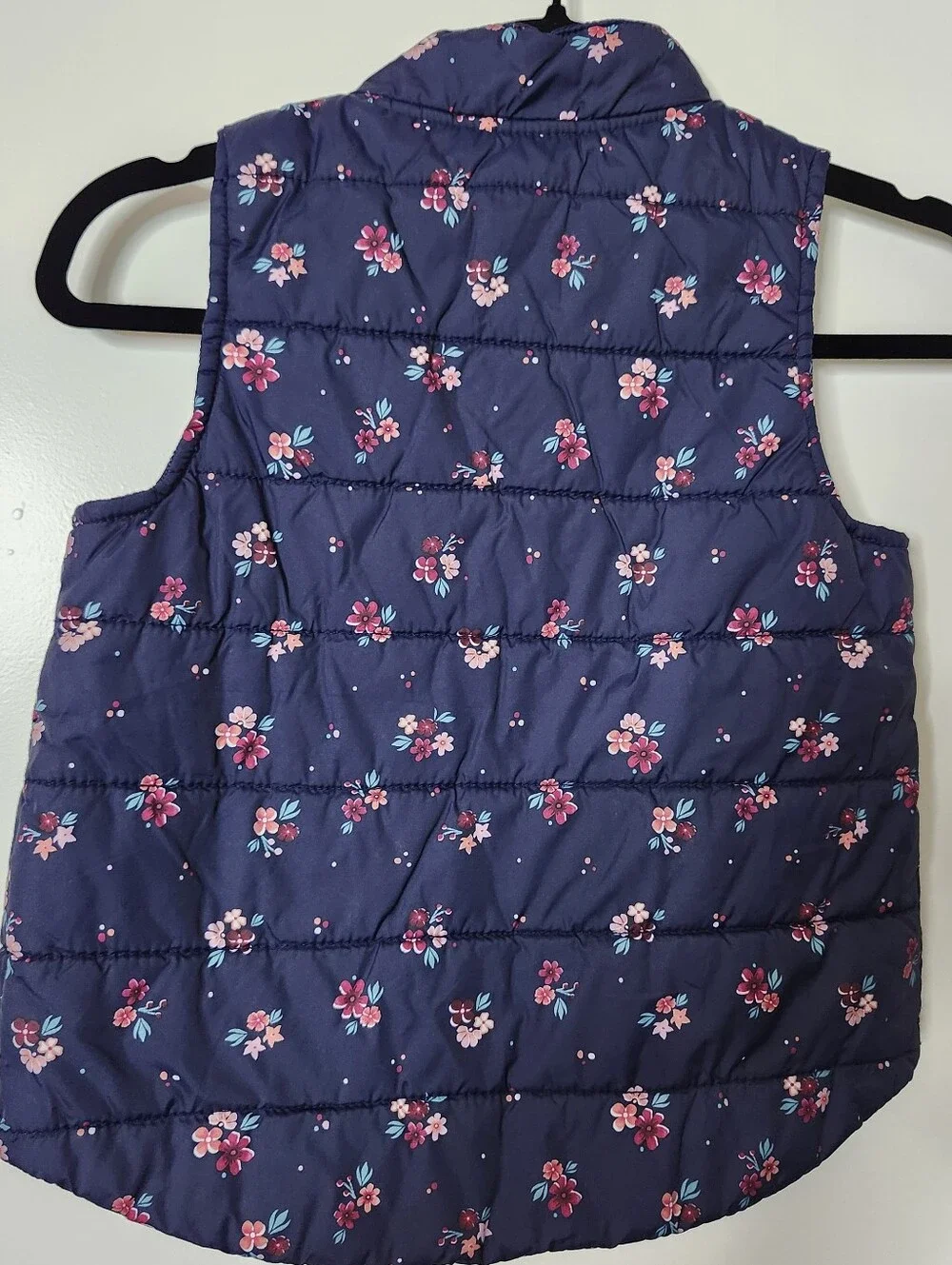 Gymboree Girls Blue Floral Puffer Vest Medium 7-8 Zip Up Layer Fall Winter Warm